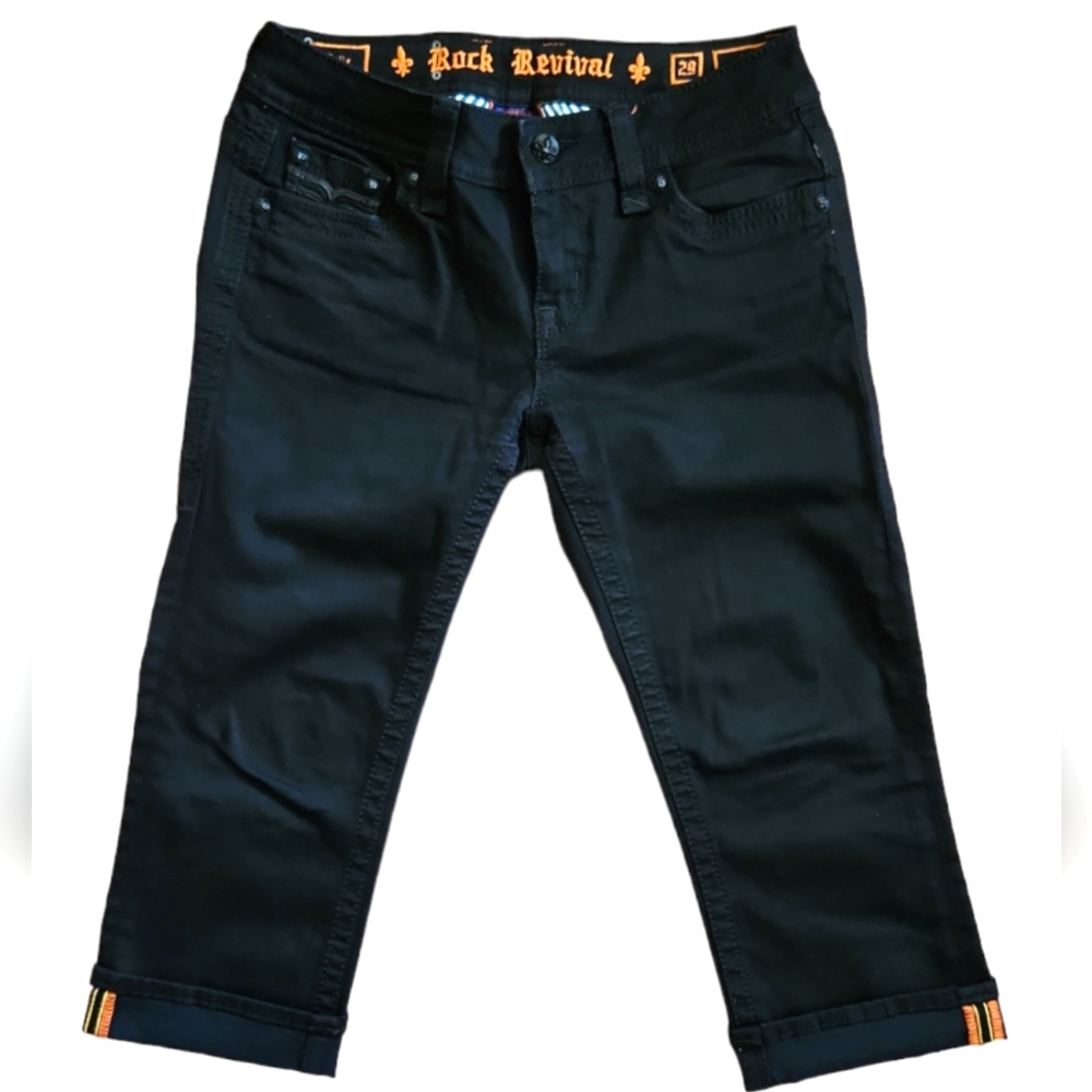 ROCK REVIVAL Black Celie Capri Jeans NWOT Size 29
